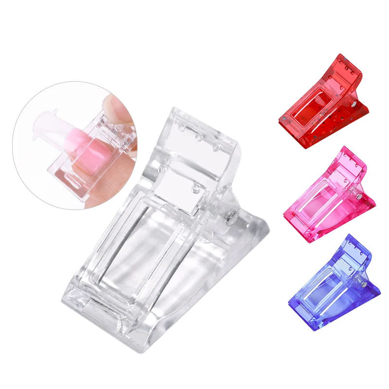 

Plastic Nail Clip Pinching for Fix Acrylic Gel Polish Extension Tips Mold Quick Building Mould Manicure Nail Art Tools, Transparent, red, pink, blue