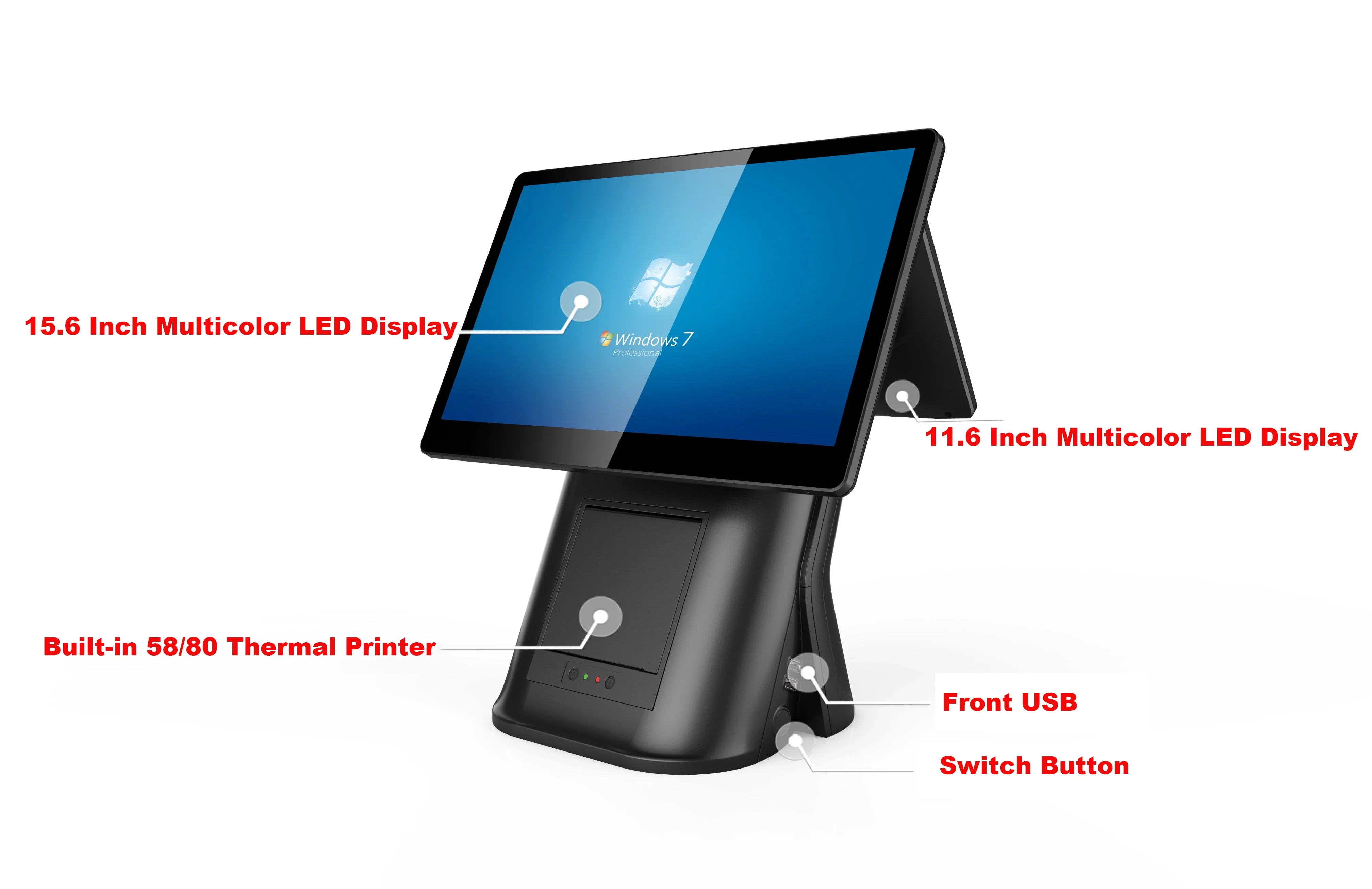 All in One 15.6 Inch Cash Register POS System - Dual Touch Screen