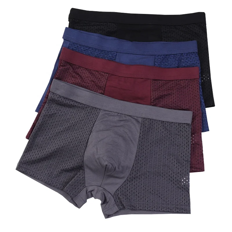 

6000 Plus Size Wholesale Mesh Men's Breathable Ice Silk Boxers Brief Underwear, 4 colors: black, gray, blue, wine red