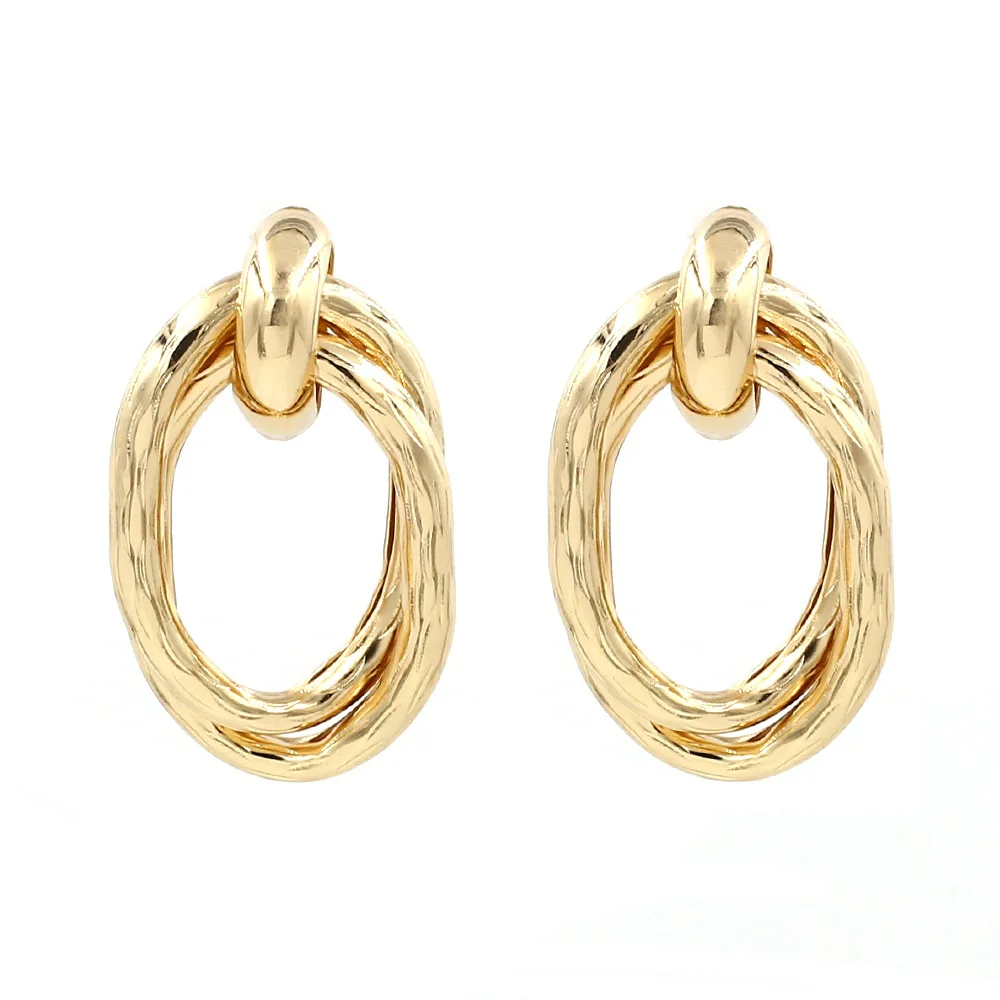 

JUHU Classic personality simple metal earrings fashion three-dimensional multilayer ring earrings alloy geometric jewelry, Gold