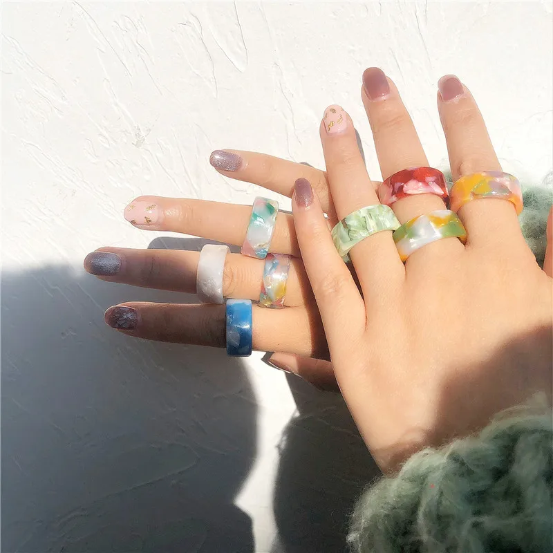 

Factory Wholesale Candy Color Acrylic Rings Women Personalized Retro Leopard Pattern Blooming Chunky Acrylic Resin Ring Girls, Blue, purple, white, brown, pink