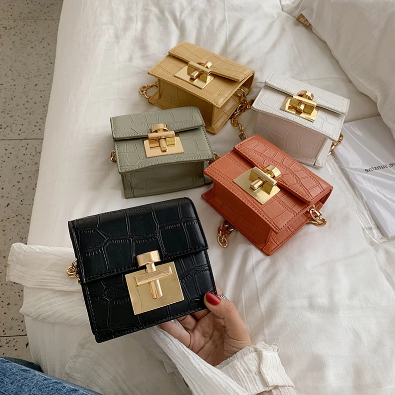 

XP1711 Crocodile Pattern MINI Crossbody Bags For Women 2020 Lock Messenger Shoulder Bag Lady Phone Handbags and Purses Stone Pattern
