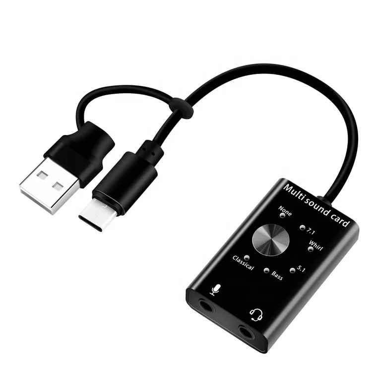 

Hot selling mini external microphone headset interface USB type C 2-in-1 sound card