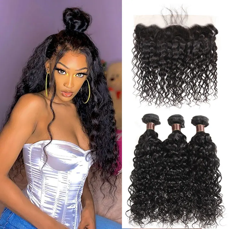 

Best Selling 9A Grade Unprocessed Water Wave Cuticle Aligned 100% Remy Virgin Brazilian Human Hair Bundles With Closure vendor
