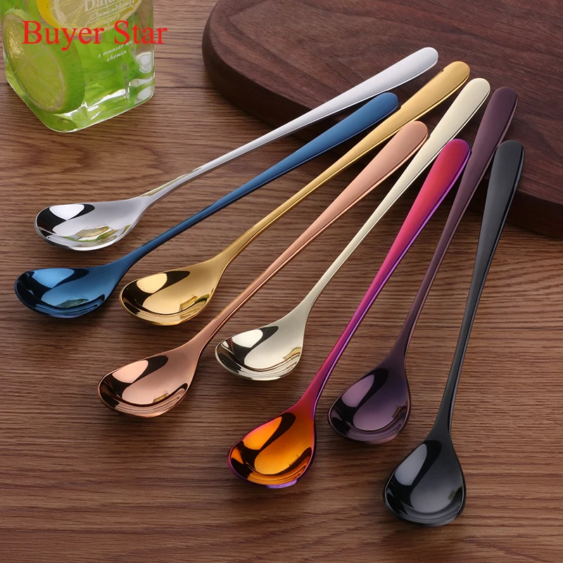 

Long Spoon Stainless Steel Fork Titanium Knife Black Matte Gold Plated Flatware Set