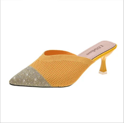 

Fashion spring new style knitted pointed slippers women's outer wear stiletto sandals and high heels, Black, , beige, , yellow