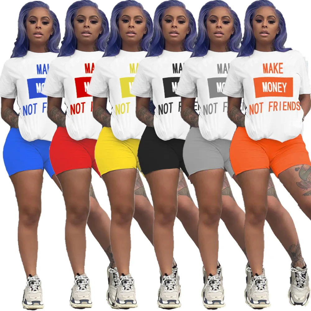 

Wholesale 2021 fashion summer women T-shirt and short pants solid sports suit two piece set (CWJ5089), Picture
