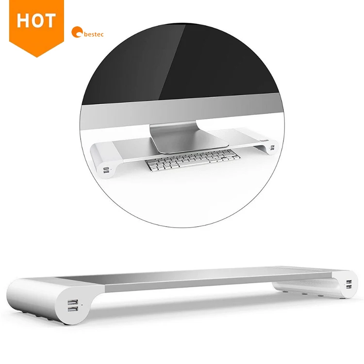 

New Aluminum computer laptop Monitor stand with 4 USB 3.0 hub Support Transfer Data and Wireless Charging laptop stand, White