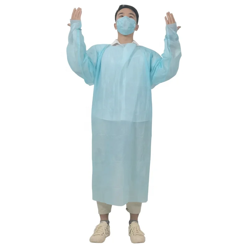 

AAMI Level 4 Disposable Blue CPE Gown medical EN14126 pp pe sms thumb loop Open Back blood-proof Isolation Gowns