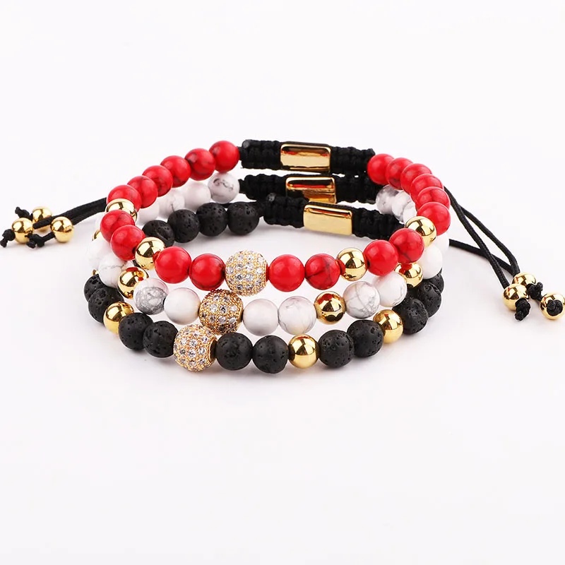 

Natural Stone CZ Pave Ball Handmade Customize Logo Macrame Friendship Bracelet Men Women