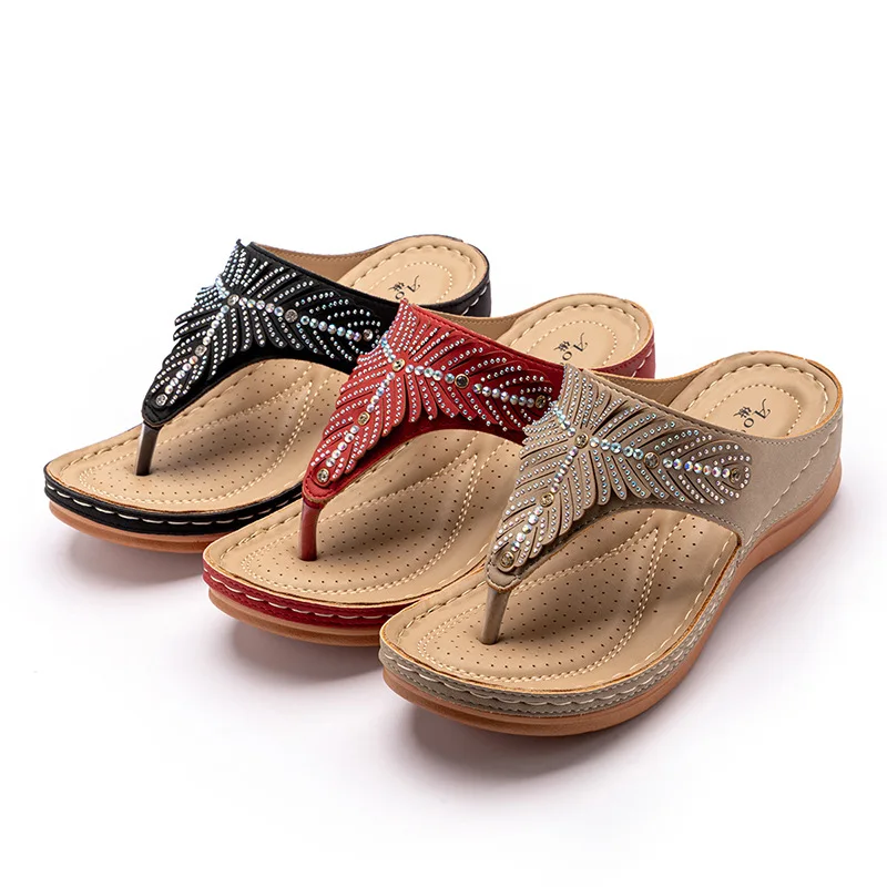 

2021 new slippers women summer fashion rhinestone wedges sandals leisure vacation flip flops, Picture color