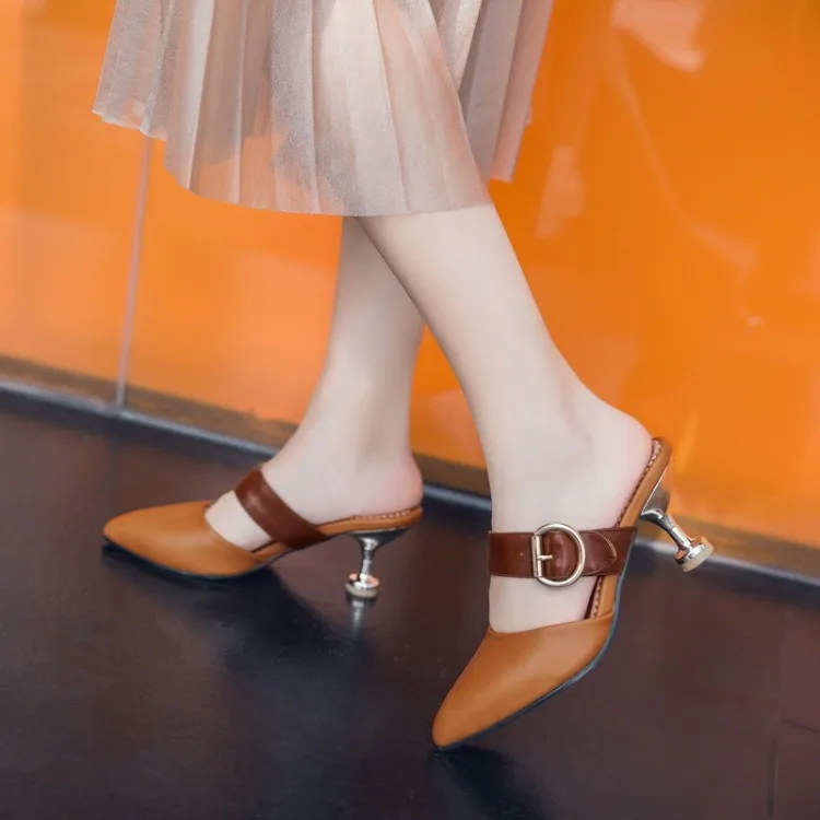 

Popular Pointed Toe Women Transparent Clear Stiletto High Heels slippers fancy Wedding shoes rivet ankle straps women's sandals, White,black,yellow