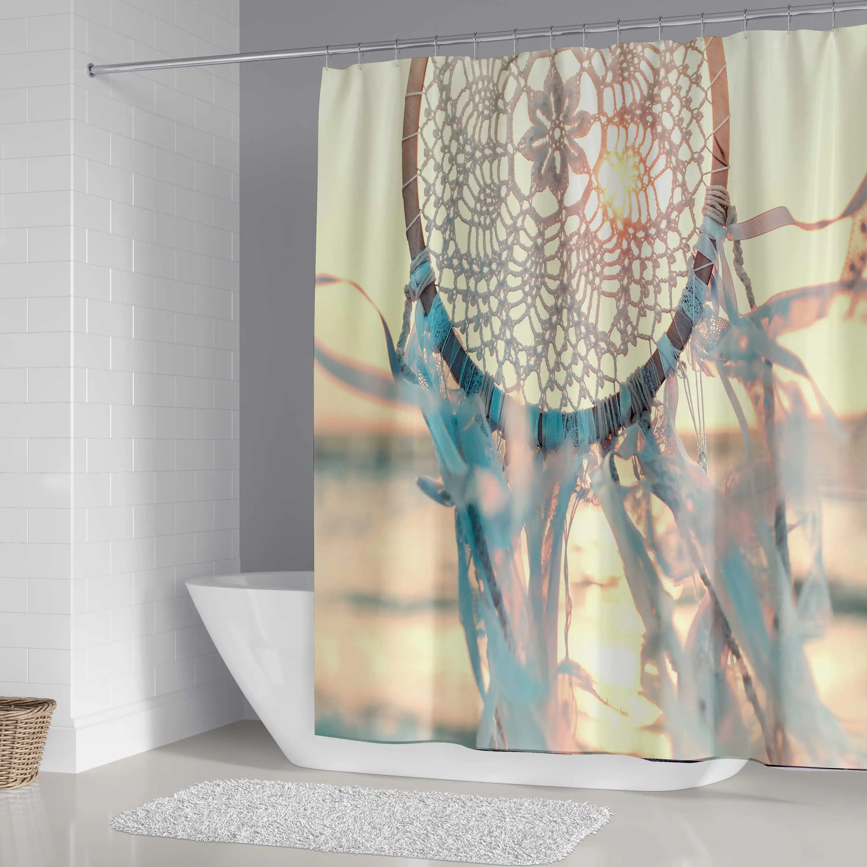 

Customized European luxury waterproof dreamcatcher clear iridescent cool shower curtains