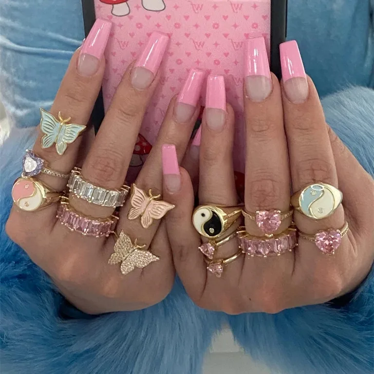 

New Hot Korea Party Jewelry Gift For Women Girls Chic Yin Yang Carved Enamel Rings Cute Round Geometric Gold Plated Rings, Colors