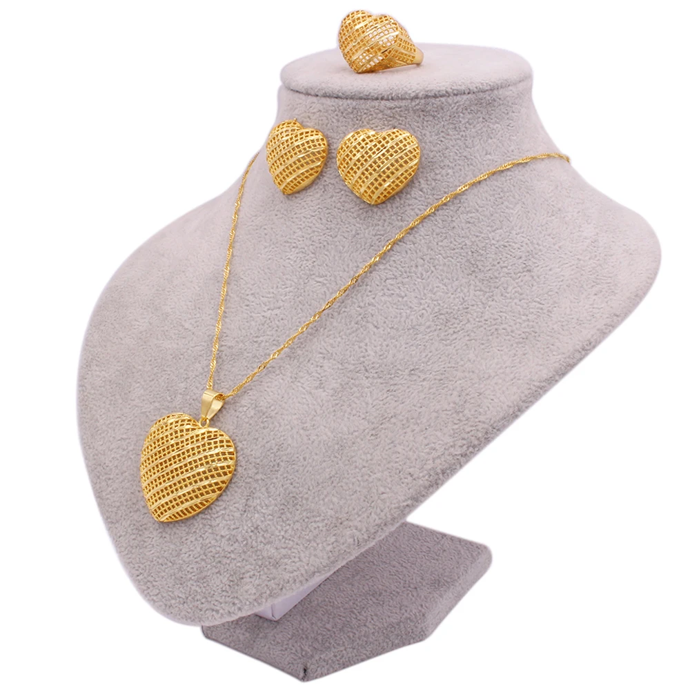 

18 carat gold mothers day jewelry sets jewelries set 18k gold african necklace pendant earrings 2021 dubai women gold-plated