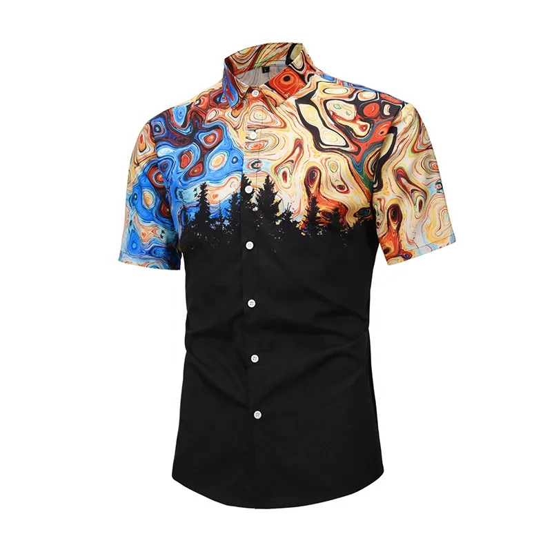 

Lightweight Breathable Anti-wrinkle Turn-down Collar Summer Fashion Contrast Color Canola Printing Casual Shirt For Men Styles, Custom color