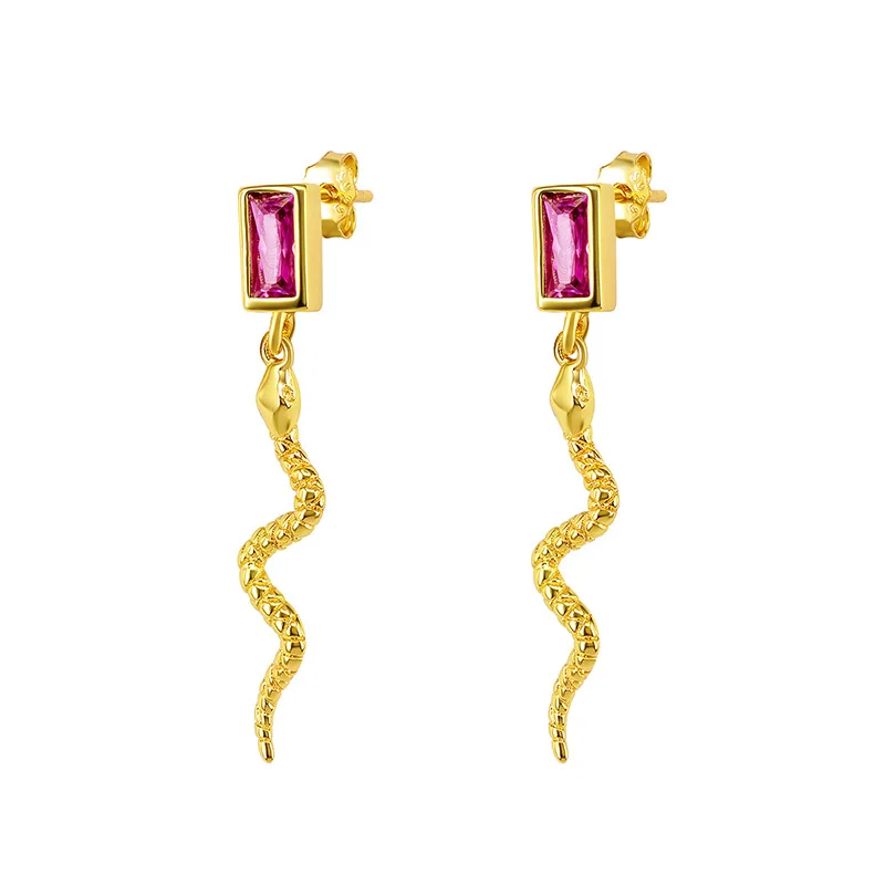 

luxury jewelry 18k gold plated 925 sterling silver square multicolor zircon snake drop earrings women