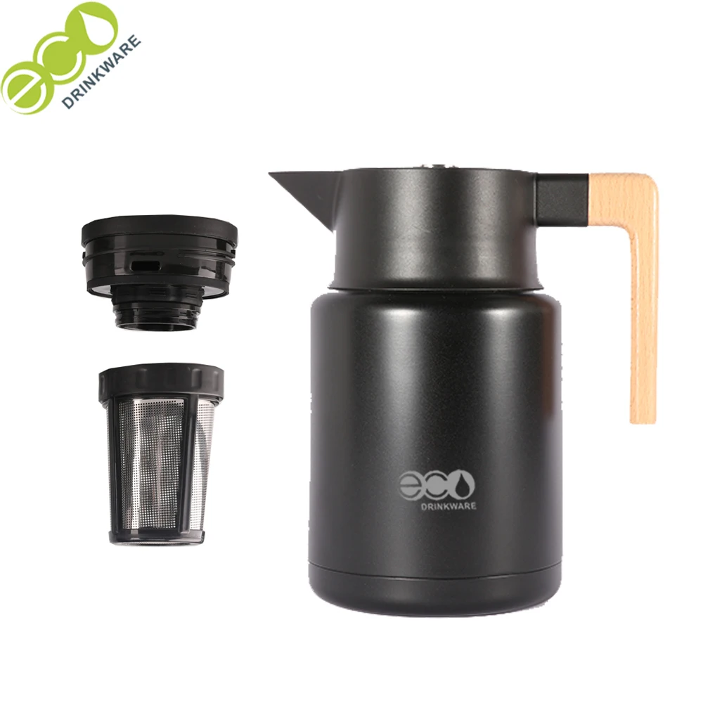 

GT006 Double Wall Vacuum 304 Stainless Steel Thermos Vacuum Carafe Flask Insulated Pot Thermal Pot teapot with infuser, Black