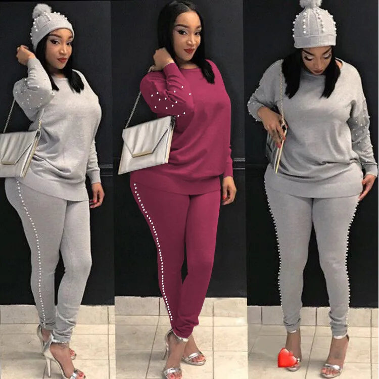 

2020 Womens Sweat Suits Fashionable pearl casual suit, Shown