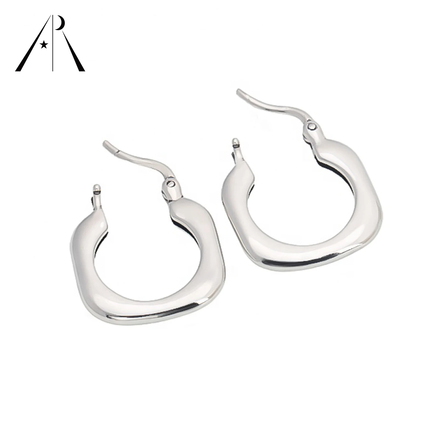 

925 sterling silver platinum plated irregular square hoop stud earrings