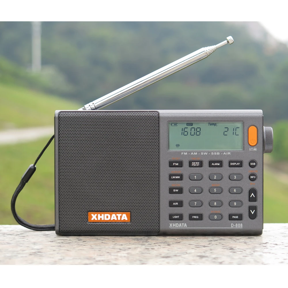 

XHDATA Gray Portable High sensitivity and Deep Sound FM Stereo/SW/MW/LW SSB AIR RSD Multi Band D-808 with LCD display, Alarm