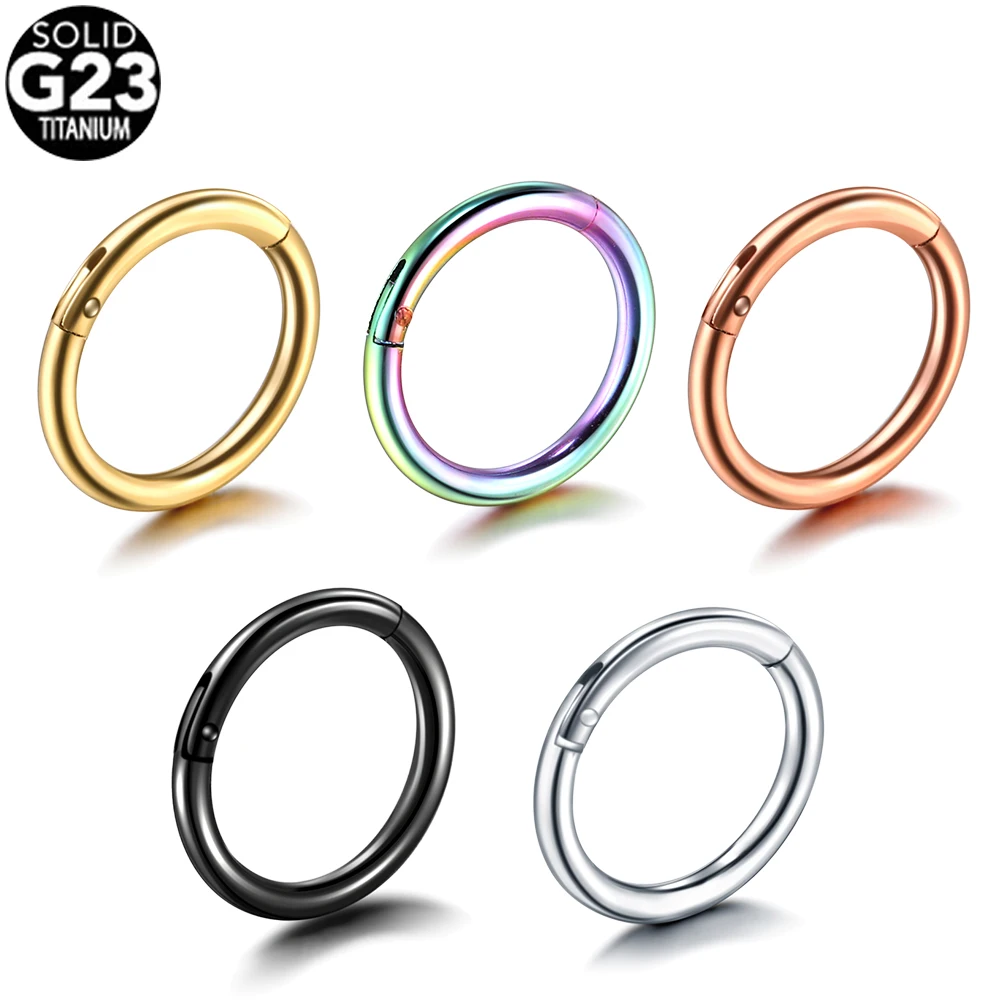 

G23 Titanium Hinged Segment Nose Ring 14G 1.6MM Nipple Clicker Ear Cartilage Tragus Helix Lip Piercing Unisex Jewelry, Silver ,black ,rainbow ,gold ,rose gold
