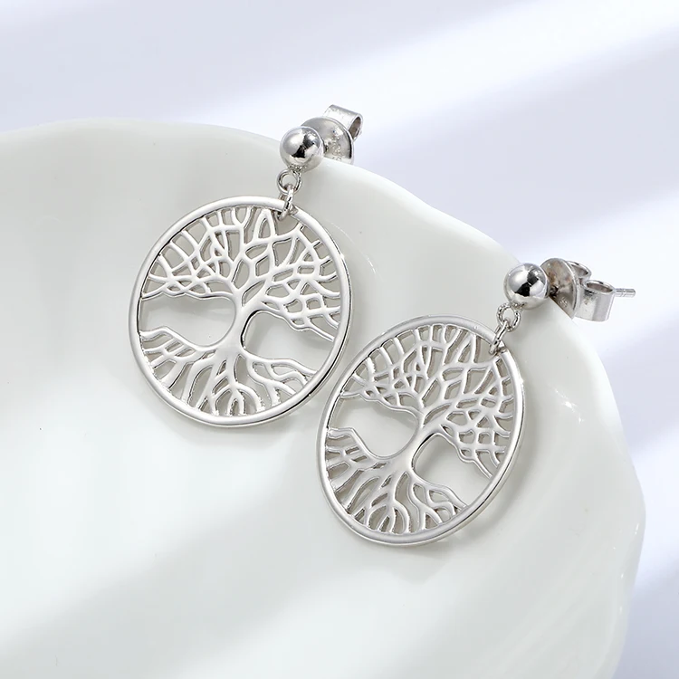

Handmade 925 Silver Earrings Jewelry Creative Circle Drop Earrings Tree Of Life Earrings For Women