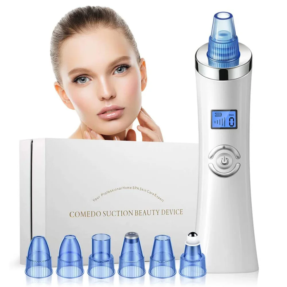 

Electric 6 Heads Blackhead Remover and Pimple Vacuum Pore Cleaner Facial Nose Skin Care Cleaner Extractor, White+blue head