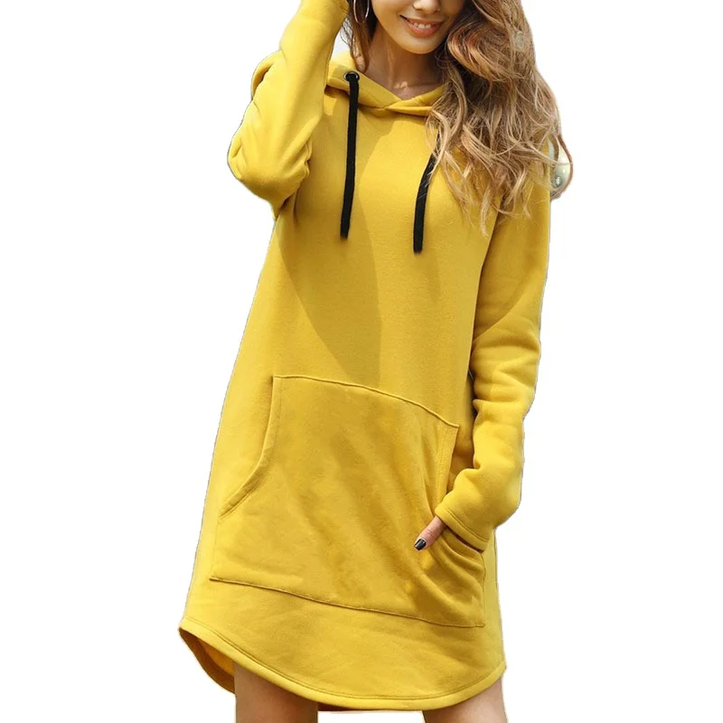 

Hooded Hoodie Dress For Women Autumn Winter Cotton Solid Midi Hoodies With Pockets Women's Sweatshirt Dresses Casual, Picture color