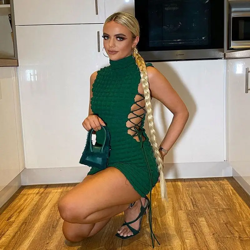 

2022 Summer Wholesale Women Plus Size Bodycon Dress Lady Formal Elegant Casual Dress Sexy Lace Up Hollow Night Club Party Dress