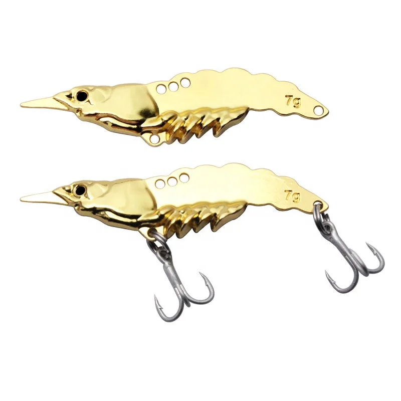 

Super high quality sea fishing zinc alloy electroplated shrimp 5g-14g hard lure with blood hook simulation shrimp vib bait, Gold/sliver