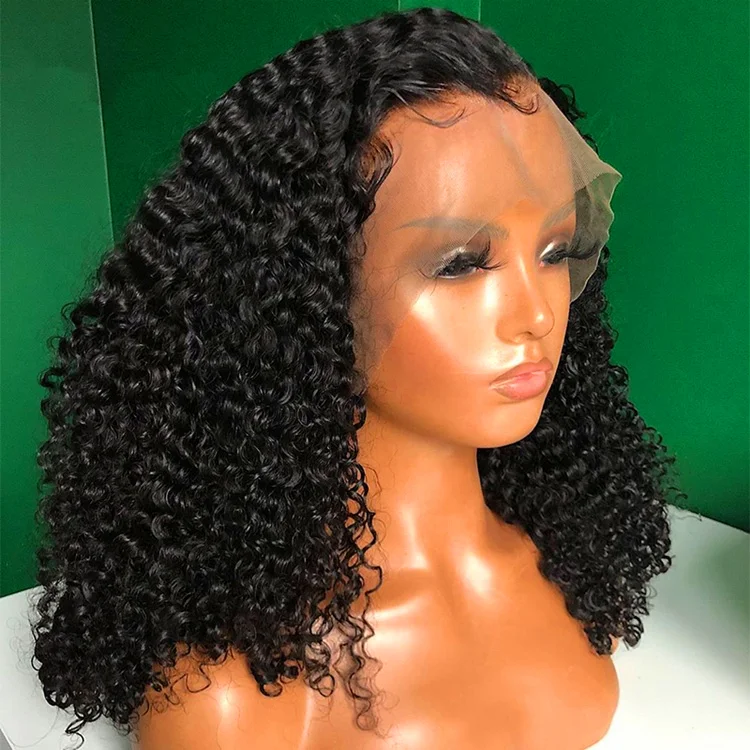 

Mongolian Afro Kinky Curly Wig 400% High Density Virgin Cuticle Aligned Hair Lace Frontal Closure Wigs, Natural color