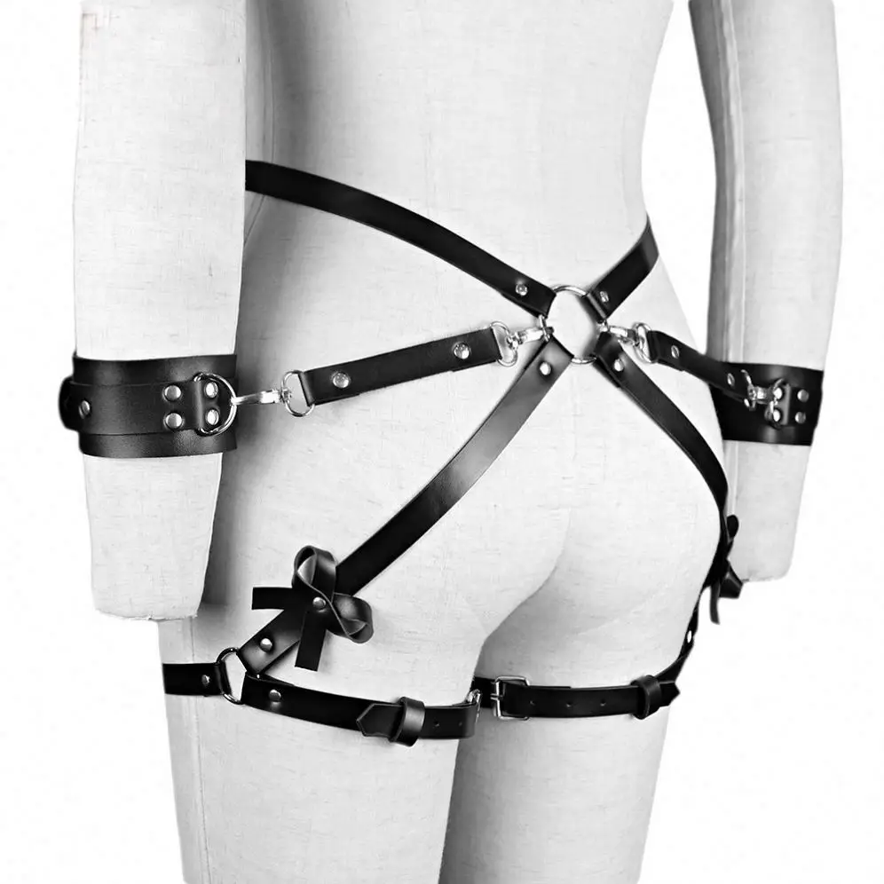 

Woman Bondage Harness Tools Couples Handcuffs Buttocks Leather Bow Garter Belt Bondage Erotic Accessories Belt, 2 colors