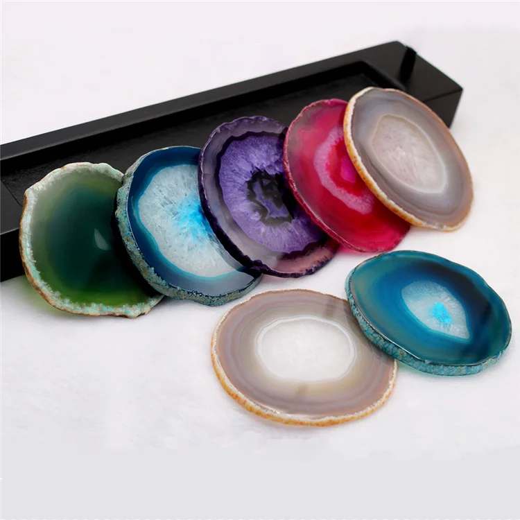 

2.3-3'' Dyed Color Agate Coastes Polished Natural Geode Stone Coasters Agate Slices Handmade Home Decoration Teacup Coaster, Blue, purple, rose red, pink, black, green