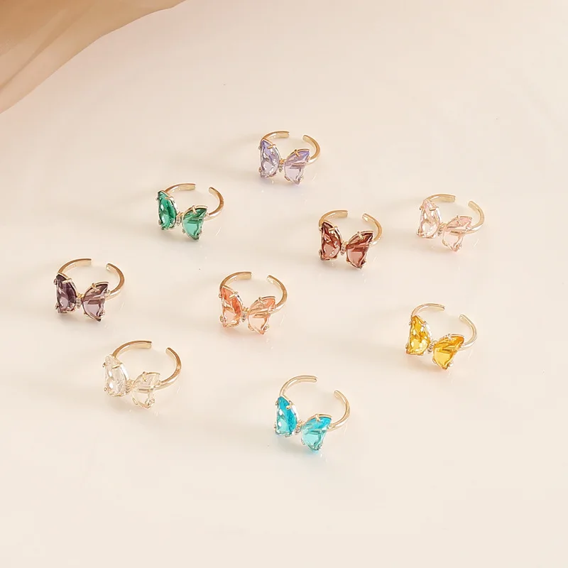

Fashion colorful adjustable size butterfly zircon ring for girls, Mix colors