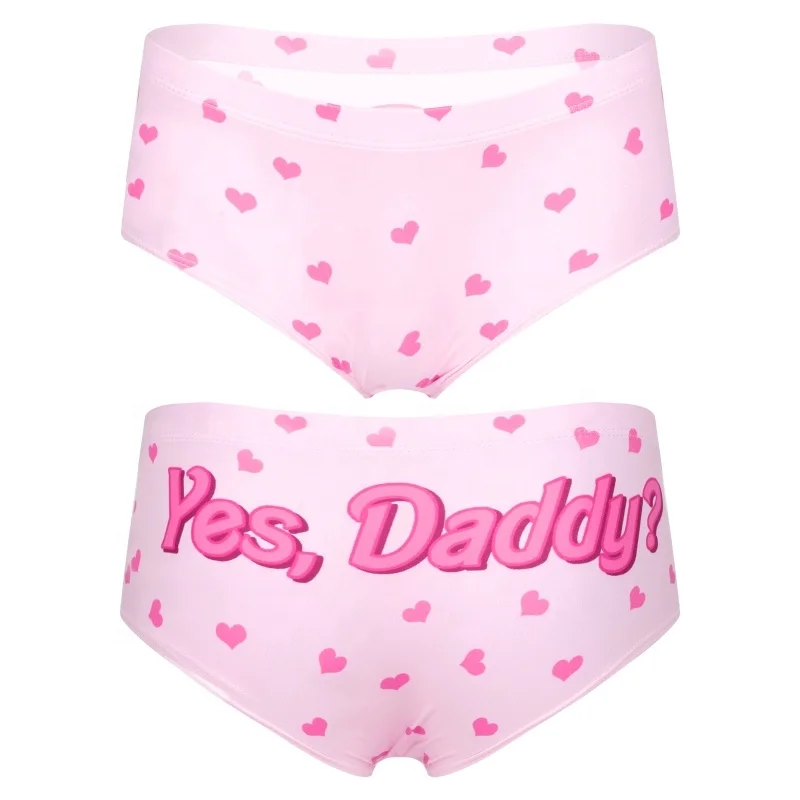 

iEFiEL Women's Sexy Yes Daddy Underwear Cosplay Lingerie Outfit Heart Print Low Rise Bikini Briefs Panty Knickers Underpants