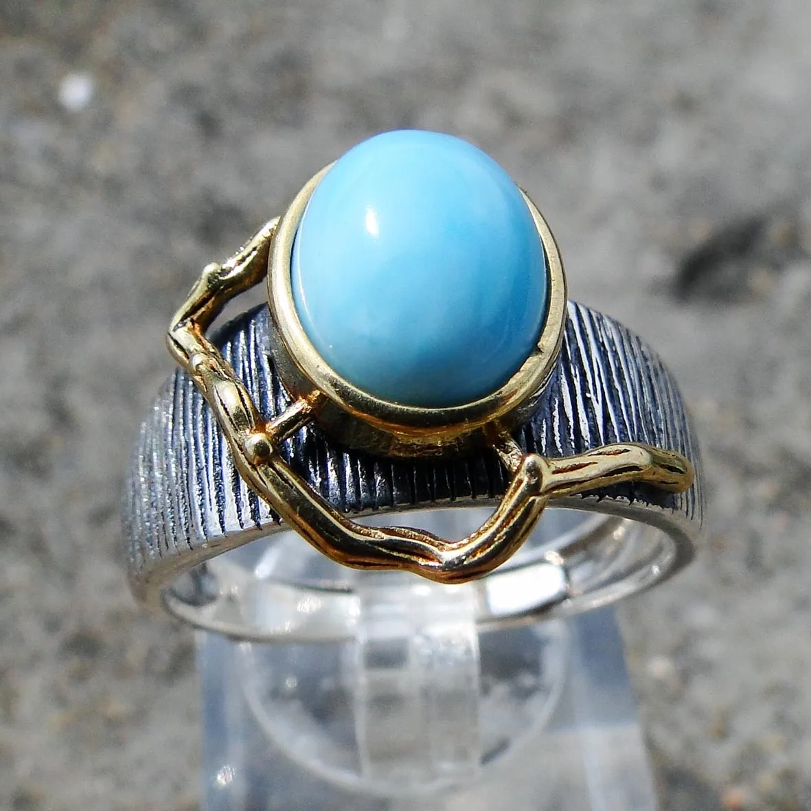 

Antique 925 Silver Resizable Ring Natural Dominica Larimar Engagement Wedding Ring For Women