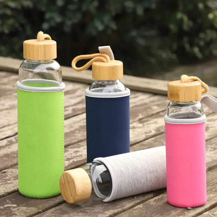 

Custom logo High Borosilicate material Clear Glass Water Bottle BPA free with sleeve