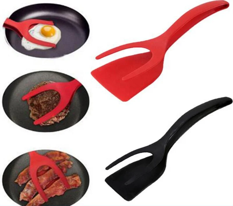 

2 In 1 Turner Non-Slip Grip Flip Food Grade Nylon Egg Pancake Spatula for Kitchen, Red, black