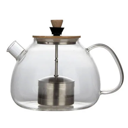 

New Design stovetop safe tea pot for loose leaf tea glass tea kettle maker with sus304 infuser bamboo lid, Transparent