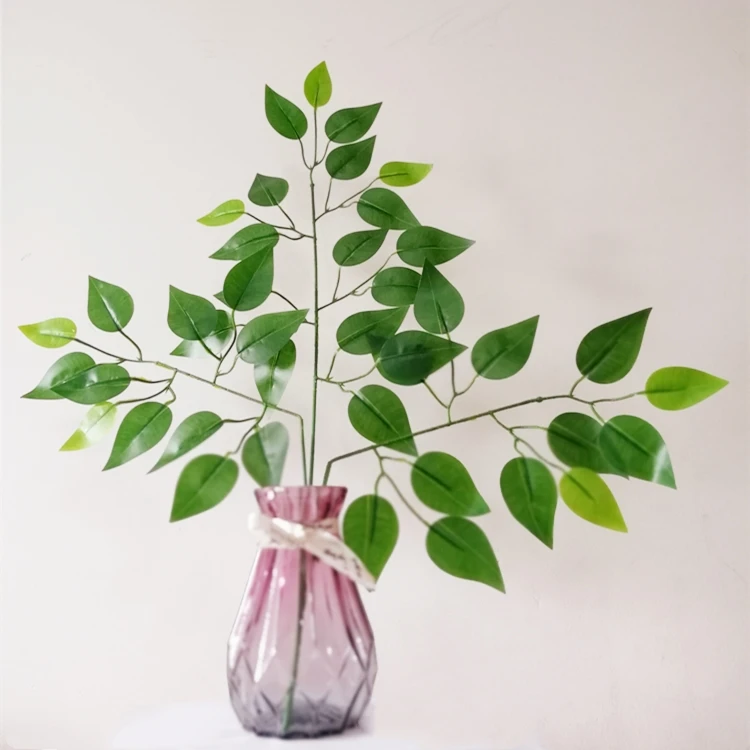 

Lorenda YRS003 24 inches ficus banyan oak leaf branches green plastic artificial leaves for decoration