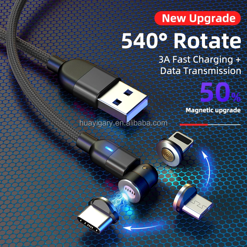 

Magnetisches USB Kabel mit USB/Typ-C/IOS 3A Fast Charge Ladekabel Datenkabel 540 Drehbar Magnetverbindung