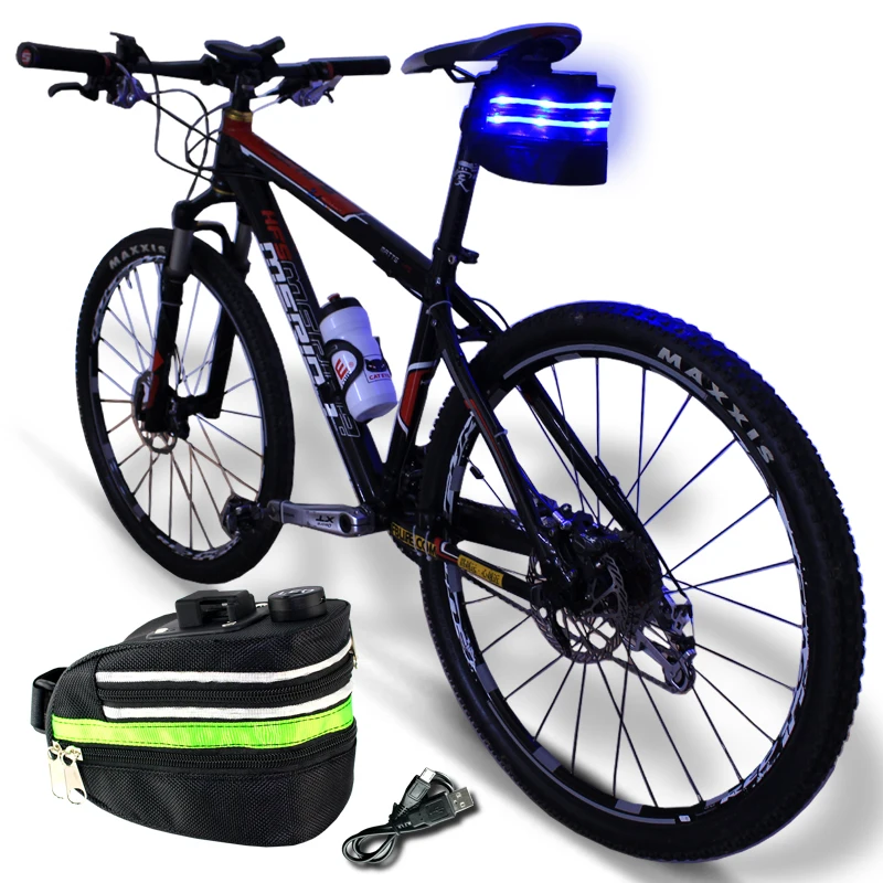 New product waterproof led usb bike saddle tail bag for storage