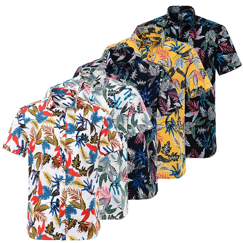 

Summer cotton men shirts hawaiian slim short sleeve single breasted graphic print plus size shirt, Picture shown