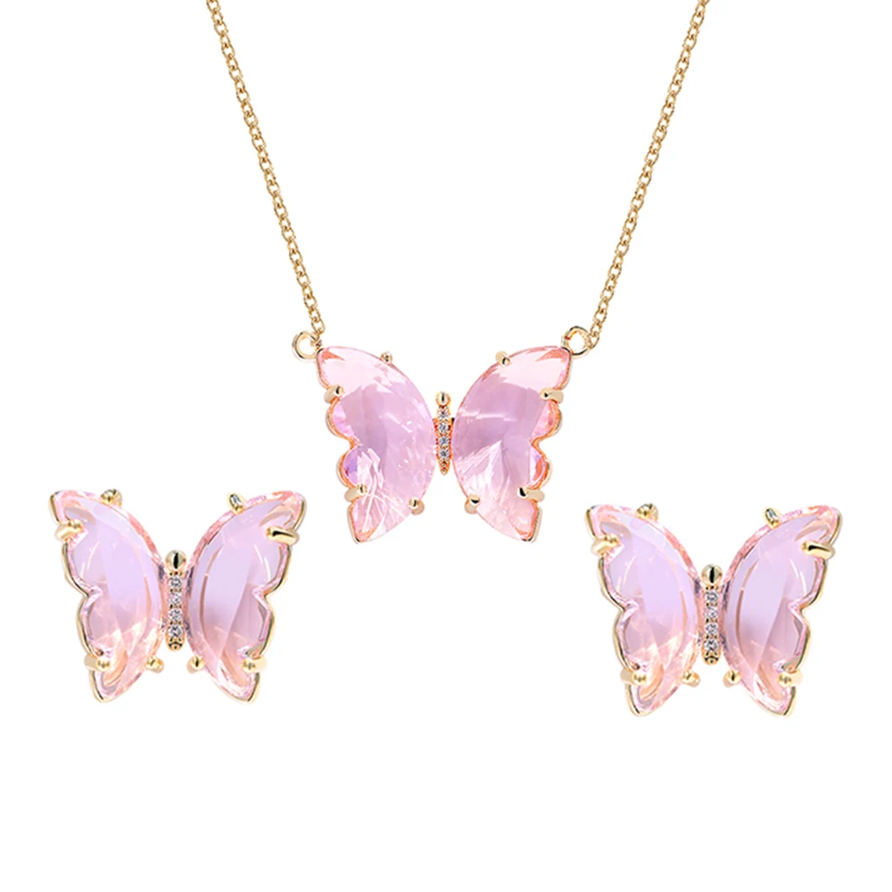 

Statement Necklace 925 Sterling Silver Stud Earrings Jewelry Sets Butterfly Pendant Necklace For Women