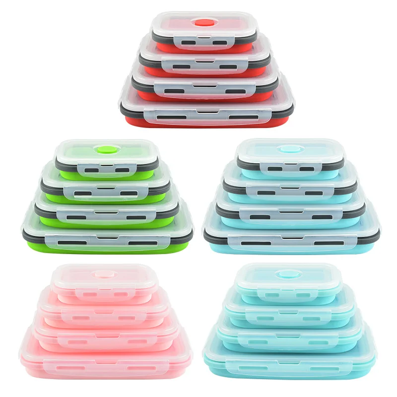 

wholesale microwave safe foldable camping food storage box kitchen silicone folding lunch box
