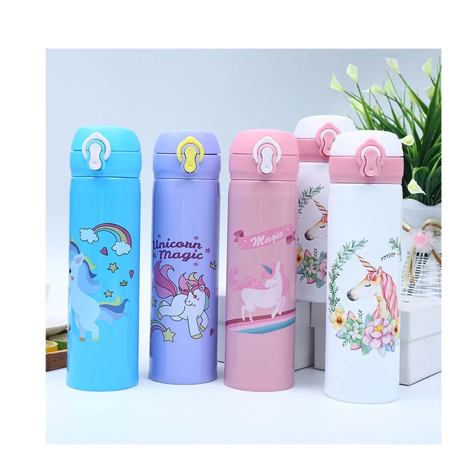 

YIDING Hot School dropper Insulated Vacuum kids unicorn bottle with straw liquid stainless steel drink water bottles, As is or customized