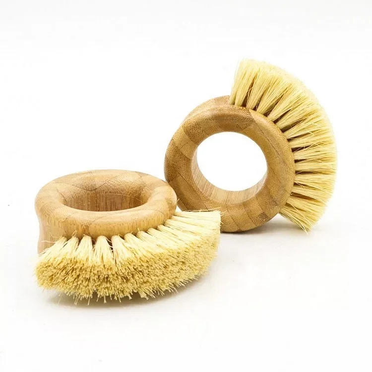 

Multi Use Biodegradable Veggie Stove Sink Pot Washing Scrub Bamboo Sisal Ring Brush Dish Cleaning Kitchen Bamboo Brush, Natural