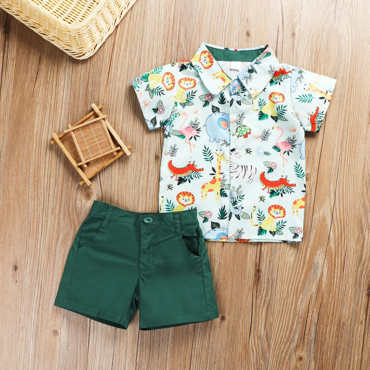 

lyc-3902 Toddler boys summer Print set baby boys beach printed T-shirt and shorts 2 pcs clothes Short Sleeve set, As pictures