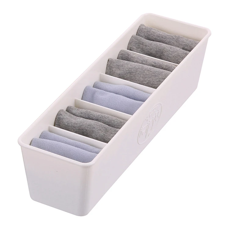

5-Compartment slim plastic socks and underwear storage boxes, Cream / grey